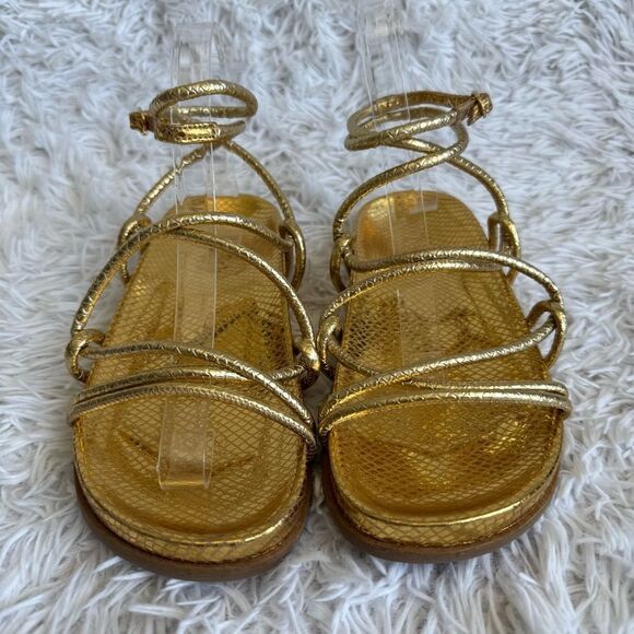 ba&sh Cisco Gold Leather Gladiator Strappy Ankle Sandals Size 37 - Picture 2 of 9